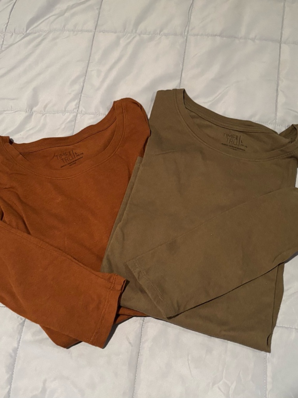 Time and Tru Long Sleeve Tee Set - Rust and Olive